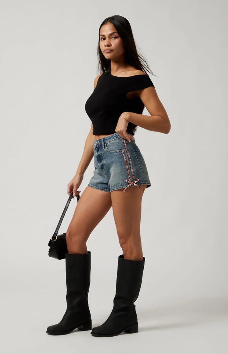 Pacsun Cheetah Stripe High Waisted Denim Festival Shorts