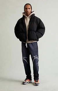 Pacsun Washed Black Graphic Fleece Straight Leg Sweatpants