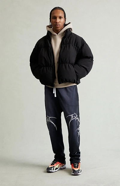 Pacsun Washed Black Graphic Fleece Straight Leg Sweatpants