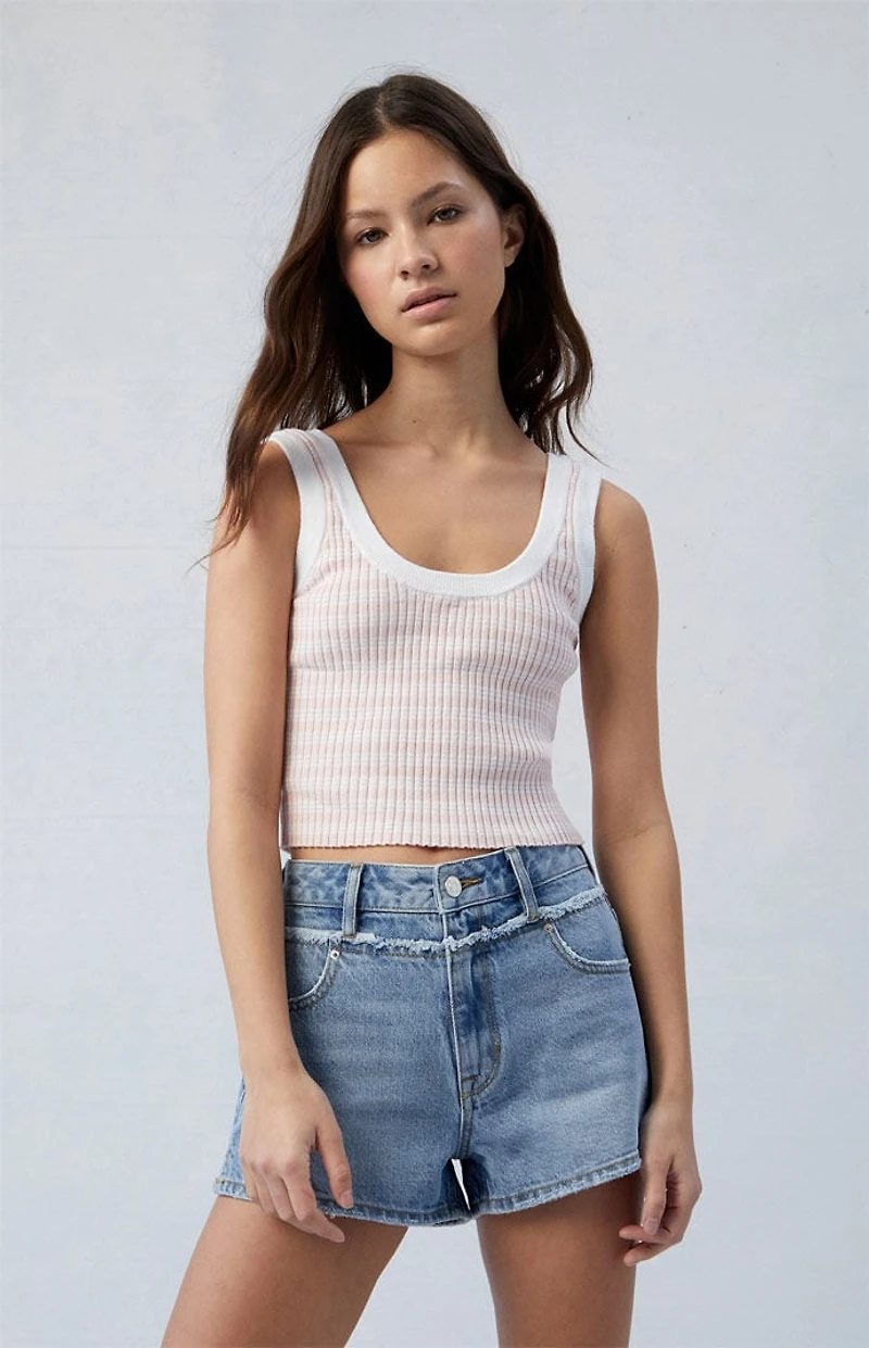 Pacsun Eco Light Indigo Frayed High Waisted Denim Festival Shorts