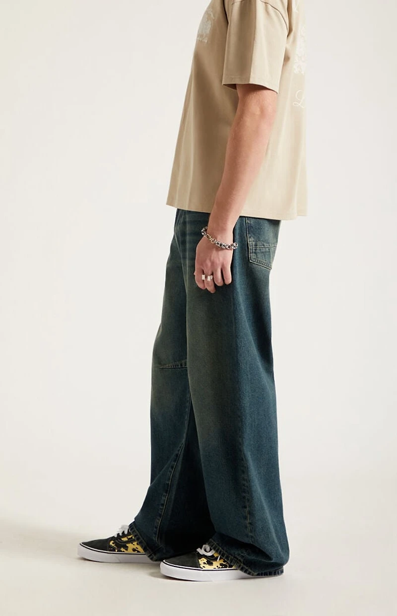 Pacsun Mason Baggy Barrel Jeans Dart Dark Blue Tint