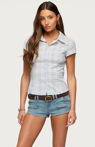 Edikted Naiah Plaid Tailored Button Up Shirt