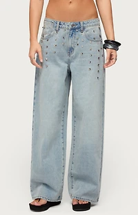 Edikted Oaklee Studded Low Rise Baggy Jeans