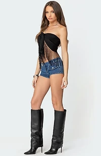 Edikted Jenna Sequin Fringe Wrap Top