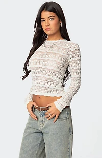 Edikted Daisey Textured Sheer Lace Top