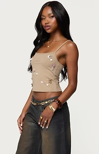 Edikted Malia Flower Applique Tank Top