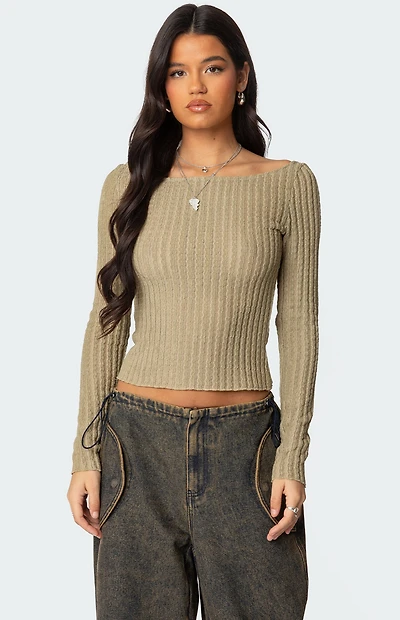 Edikted Textured Sheer Boat Neck Top