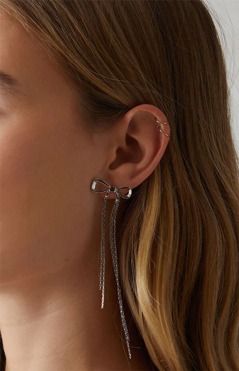 LA Hearts Silver Dangle Bow Earrings