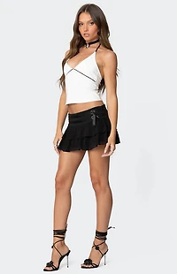 Edikted Double Belt Ruffled Chiffon Mini Skort