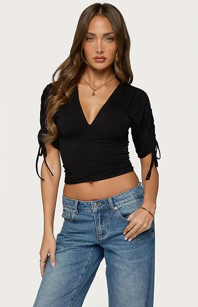 Edikted Muriel Drawstring V Neck Top