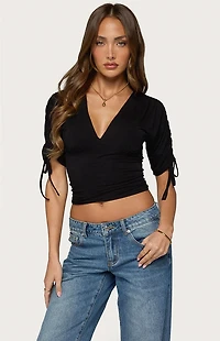 Edikted Muriel Drawstring V Neck Top
