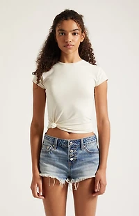 Pacsun Jamie Denim Micro Shorts Exposed Button Frayed Light Blue