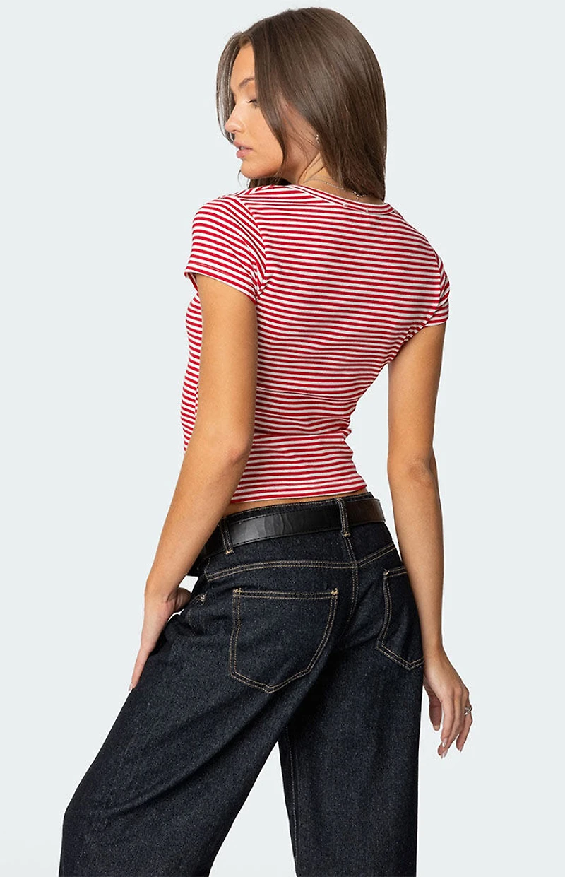 Edikted Kady Striped Henley T-Shirt