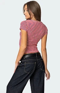 Edikted Kady Striped Henley T-Shirt