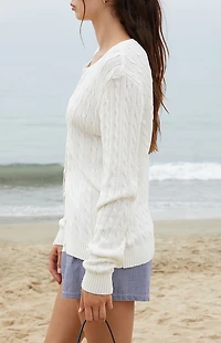 John Galt White Amalie Cable Knit Cardigan