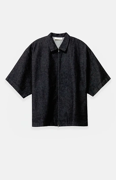 Fear of God ESSENTIALS Vintage Black Denim Zip Up Work Shirt