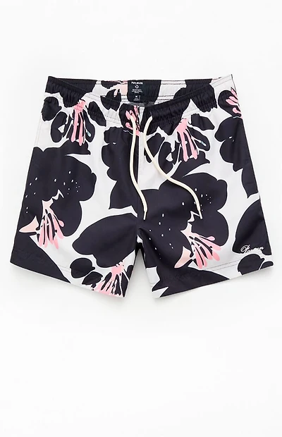 Pacsun Black Floral Eco 4.5" Swim Trunks