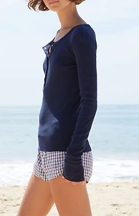 John Galt Blue Athern Ribbed Long Sleeve Top