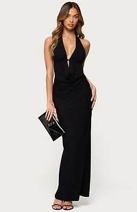 Edikted Laretta Cowl Neck Backless Maxi Dress