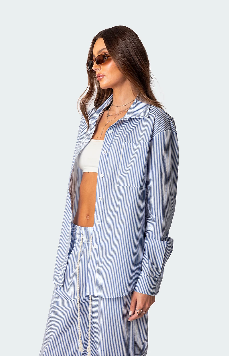 Edikted Oversized Pinstripe Button Up Shirt