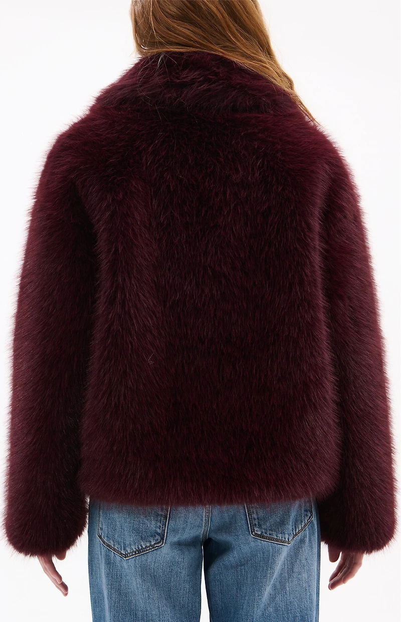 AZALEA WANG Regina Burgundy Faux Fur Coat