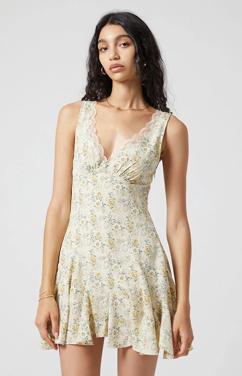 Beverly and Beck Ollie Lace Trim Floral Mini Dress