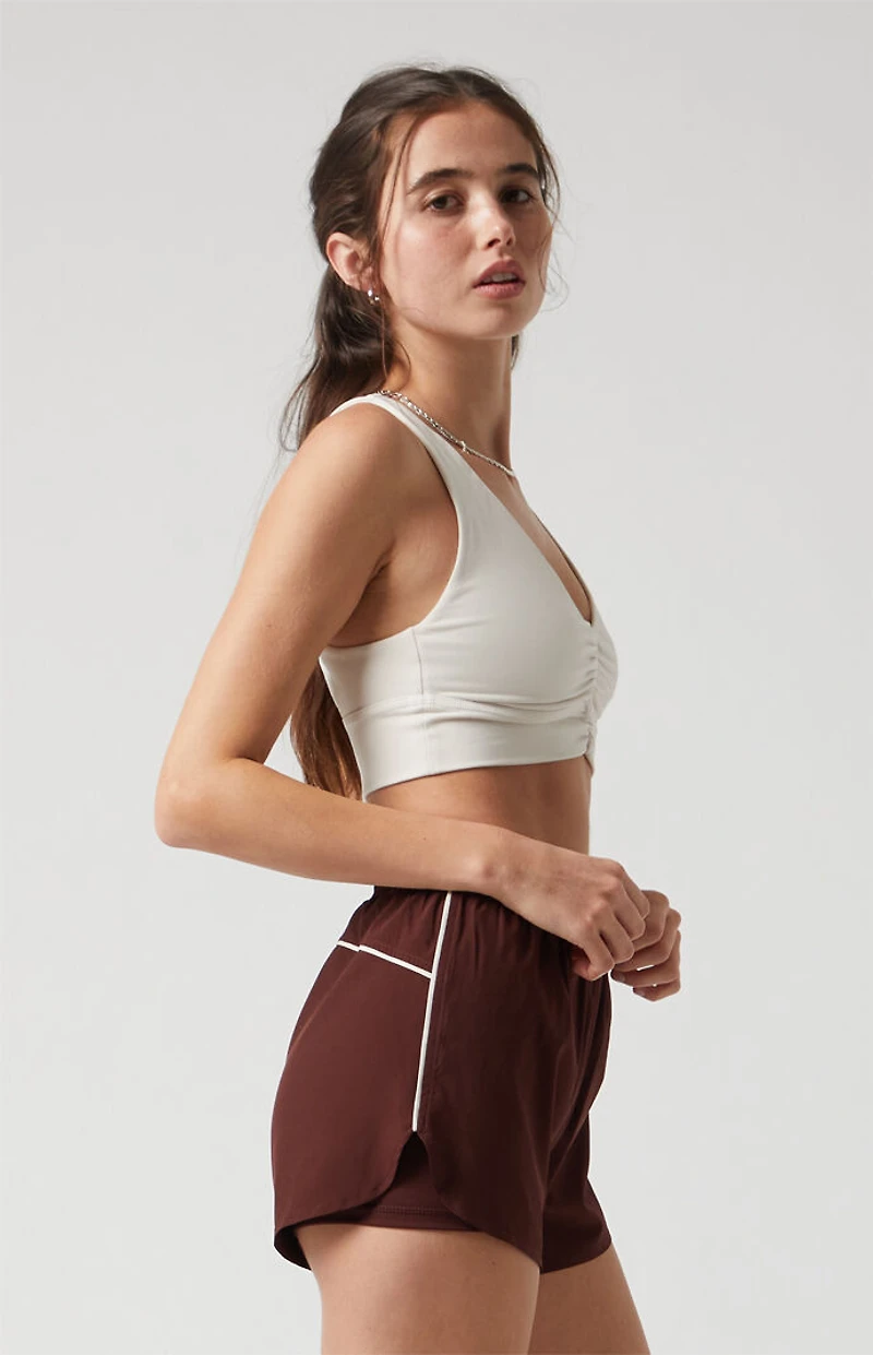 PAC 1980 Active Brown Piping Dolphin Hem Track Shorts