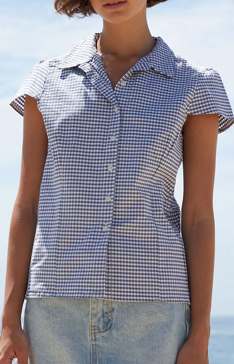 John Galt Blue Plaid Rue Collared Top
