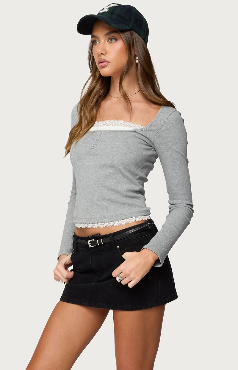 Edikted Joana Layered Lacey Henley Top