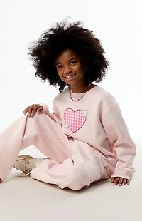 Pacsun Kids Heart Plaid Crew Neck Sweatshirt