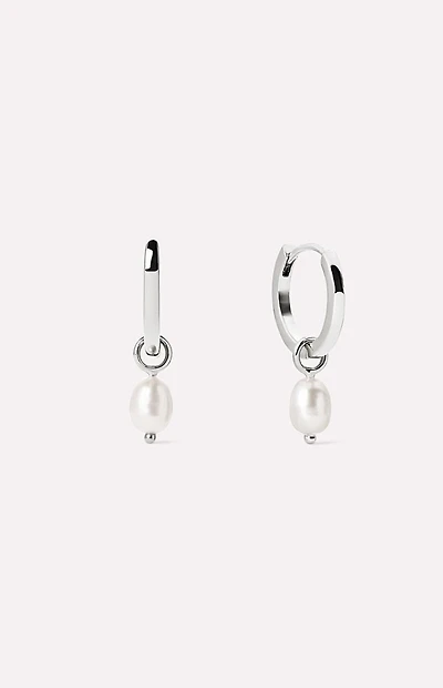 Ana Luisa Frida Silver Pearl Huggie Hoop Earrings