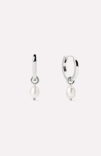 Ana Luisa Frida Silver Pearl Huggie Hoop Earrings