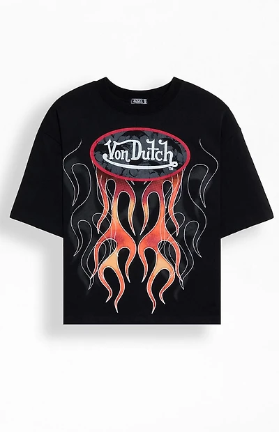 Von Dutch Logo Flame Cropped T-Shirt