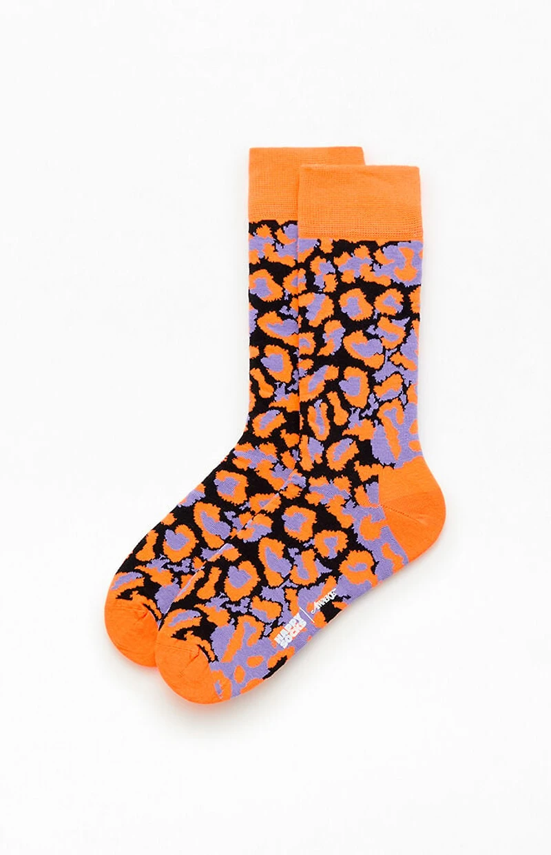 Awake NY x Happy Socks Orange Leopard High Crew Socks