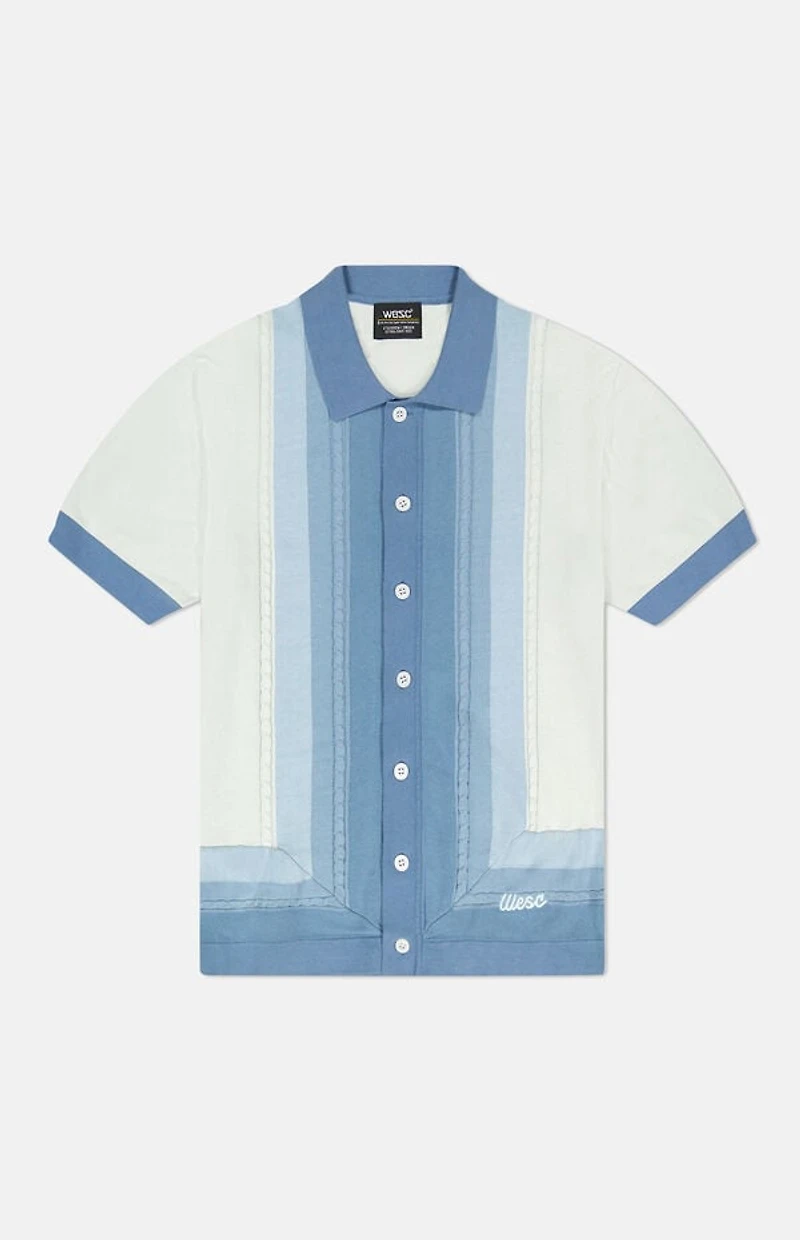 WeSC America Inc Blue Border Short Sleeve Polo Cardigan