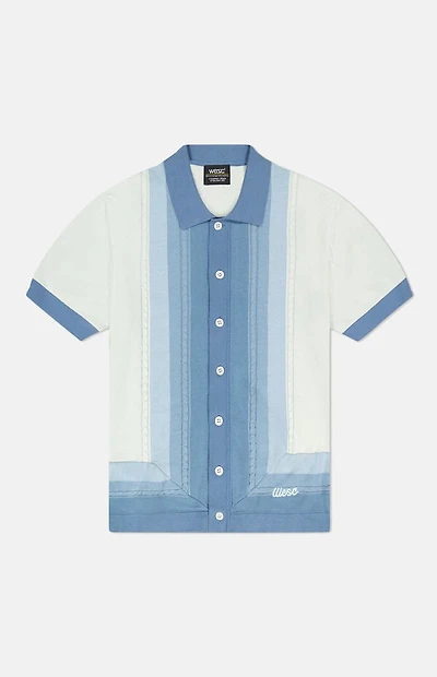 WeSC America Inc Blue Border Short Sleeve Polo Cardigan