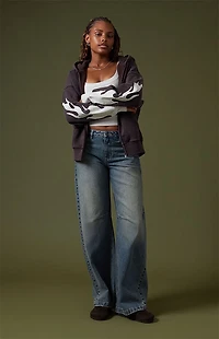 Pacsun Flame Applique Vintage Wash Zip Up Hoodie