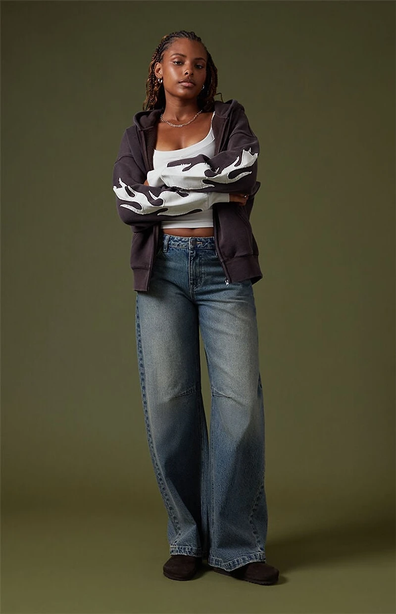 Pacsun Flame Applique Vintage Wash Zip Up Hoodie