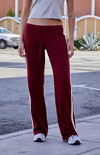 John Galt Burgundy Hilary Side Stripe Soft Yoga Baggy Sweatpants