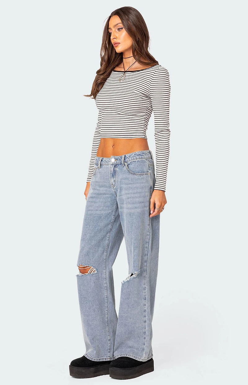 Edikted Debbie Distressed Low Rise Baggy Jeans