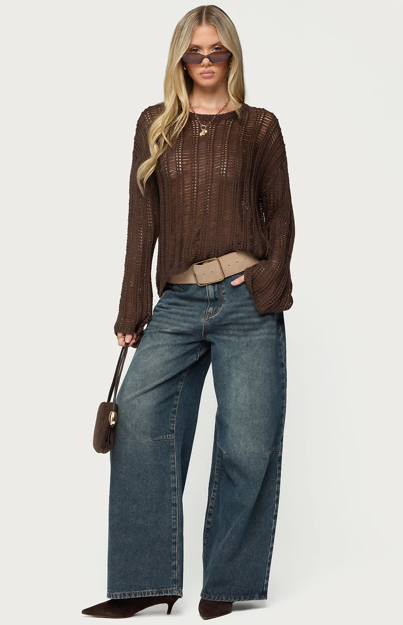 Edikted Jaide Sheer Ladder Knit Sweater