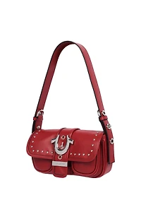 True Religion Red Smooth Moto Studded Shoulder Bag