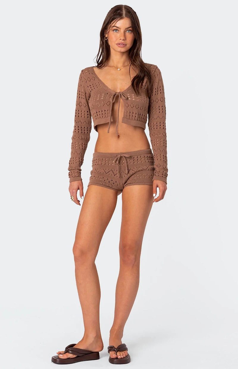 Edikted Betsy Tie Front Knitted Shorts