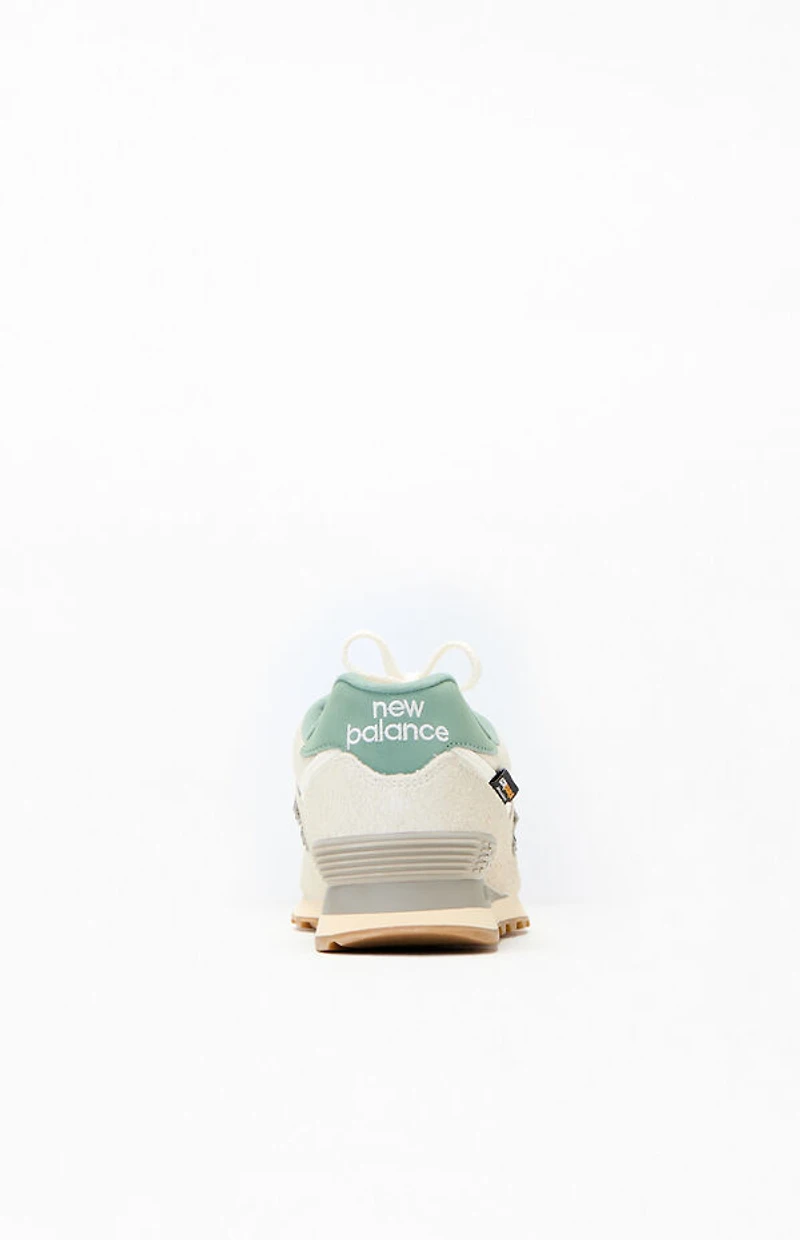 New Balance White & Green 574 Sneakers