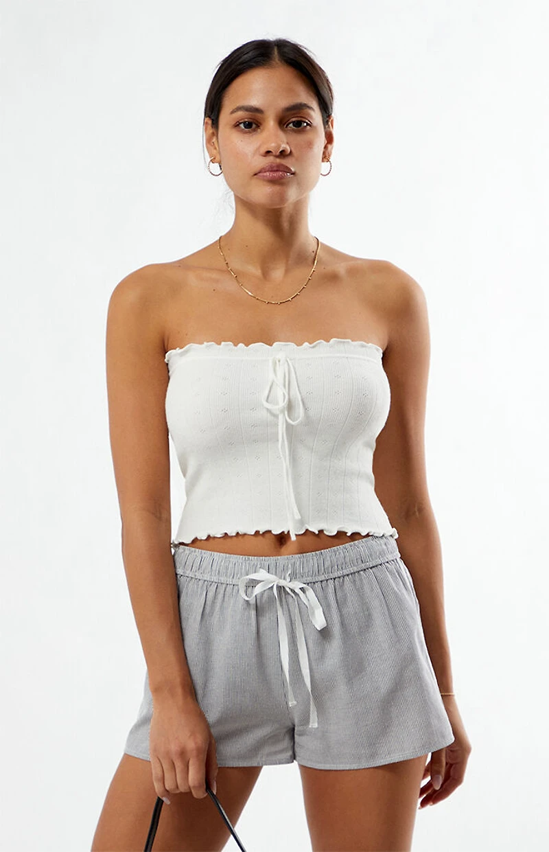 Your Favorite Pointelle Ruffle Strapless Sweater