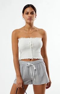 Your Favorite Pointelle Ruffle Strapless Sweater