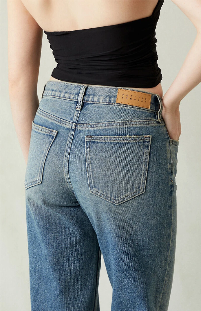 Pacsun Jordyn Low Rise Straight Leg Jeans Medium Blue Tinted