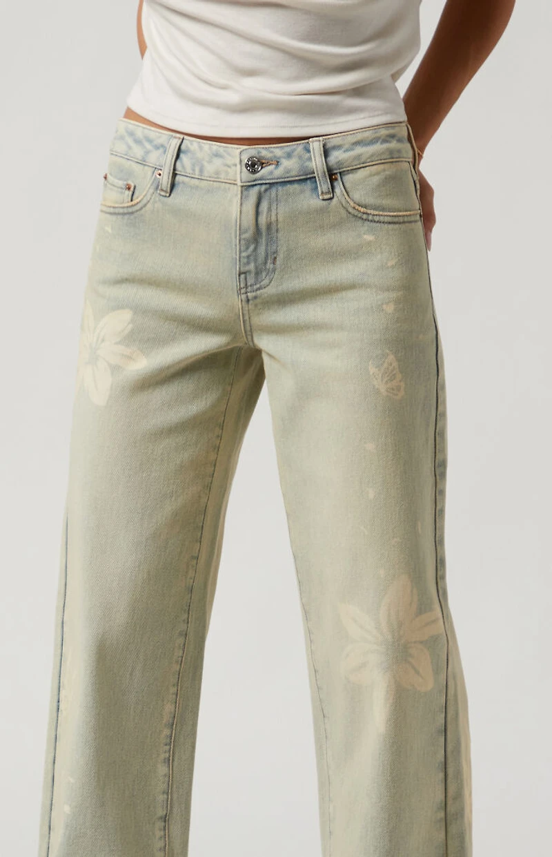Pacsun Casey Low Rise Baggy Jeans Butterfly Graphic Light Indigo
