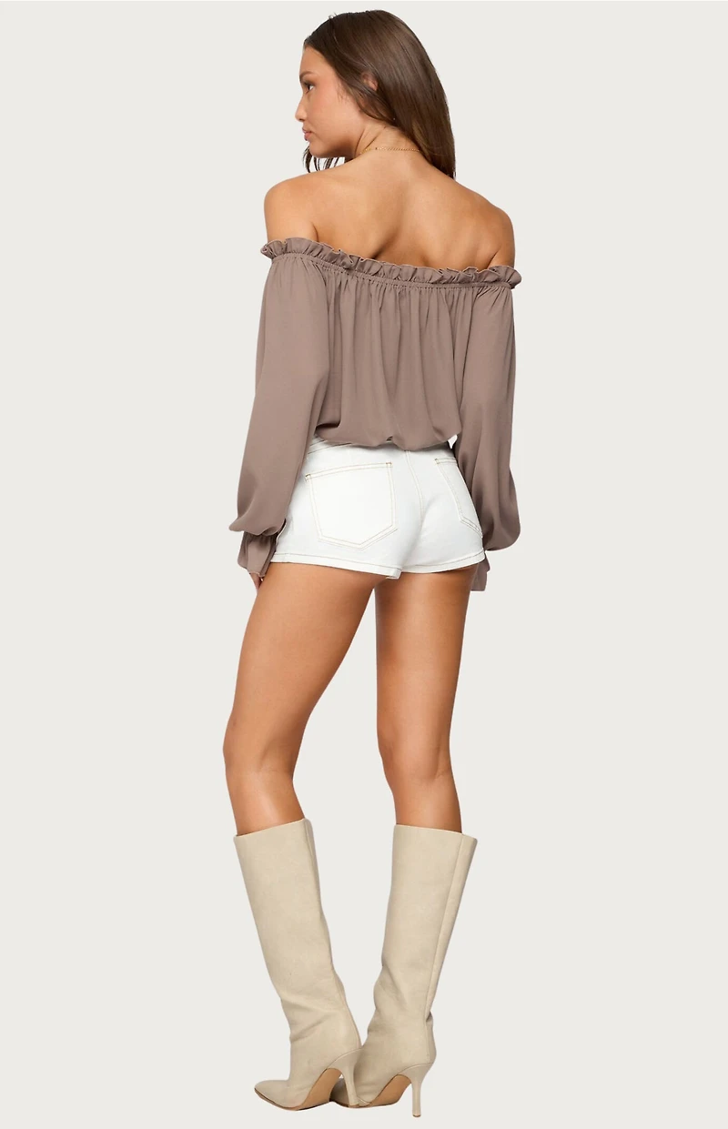 Edikted Juna Off Shoulder Ruffle Chiffon Top