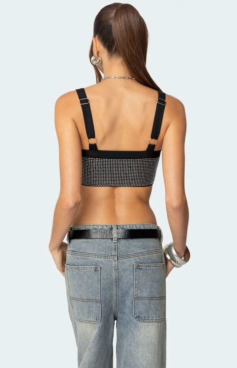 Edikted Rhinestone Ribbed Crop Top